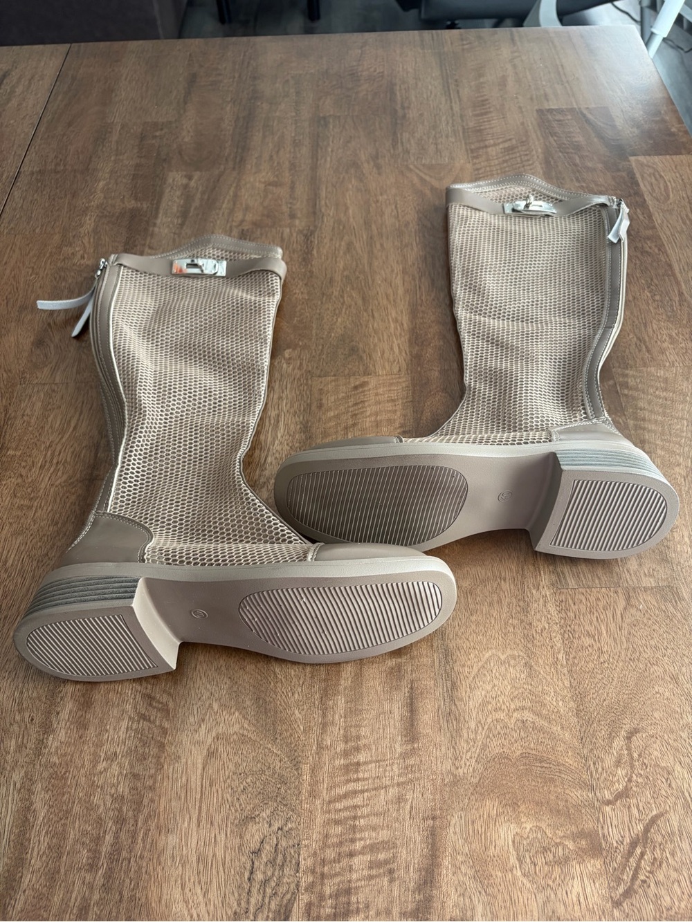 NEW! Taupe Mesh Mid-Calf Women's Boots with Heel - Picture 5 of 12